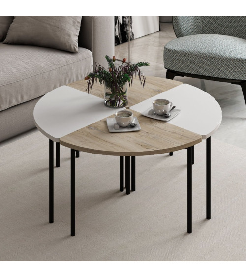 Table basse gigogne Emma 90 cm bois et blanc
