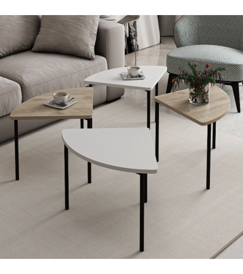 Table basse gigogne Emma 90 cm bois et blanc