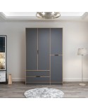 Armoire ELINE 3 portes 140 cm anthracite et doré