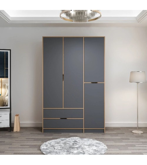 Armoire ELINE 3 portes 140 cm anthracite et doré