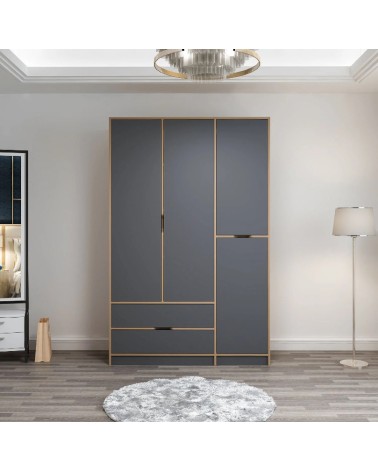 Armoire ELINE 3 portes 140 cm anthracite et doré
