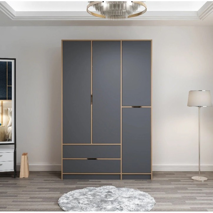 Armoire ELINE 3 portes 140 cm anthracite et doré