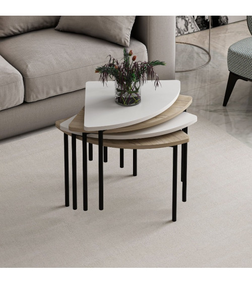 Table basse gigogne Emma 90 cm bois et blanc