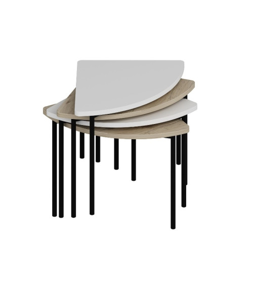 Table basse gigogne Emma 90 cm bois et blanc
