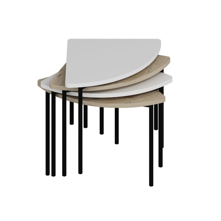 Table basse gigogne Emma 90 cm bois et blanc