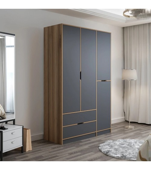 Armoire ELINE 3 portes 140 cm anthracite et doré
