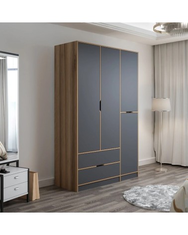 Armoire ELINE 3 portes 140 cm anthracite et doré