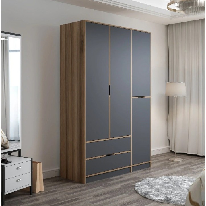 Armoire ELINE 3 portes 140 cm anthracite et doré
