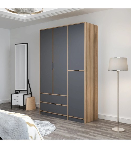 Armoire ELINE 3 portes 140 cm anthracite et doré