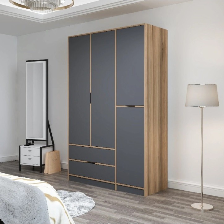 Armoire ELINE 3 portes 140 cm anthracite et doré