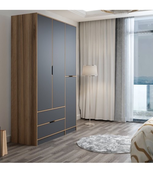 Armoire ELINE 3 portes 140 cm anthracite et doré