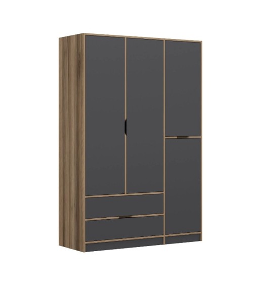 Armoire ELINE 3 portes 140 cm anthracite et doré