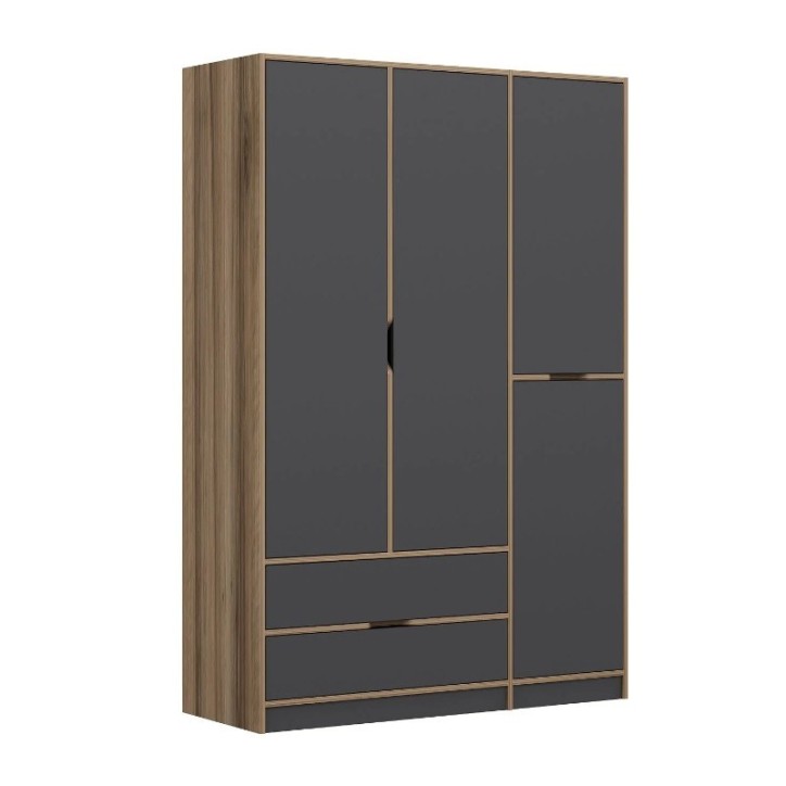 Armoire ELINE 3 portes 140 cm anthracite et doré