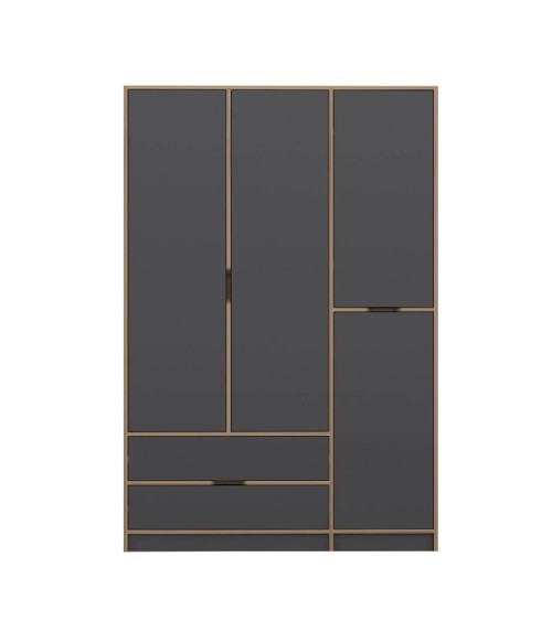 Armoire ELINE 3 portes 140 cm anthracite et doré