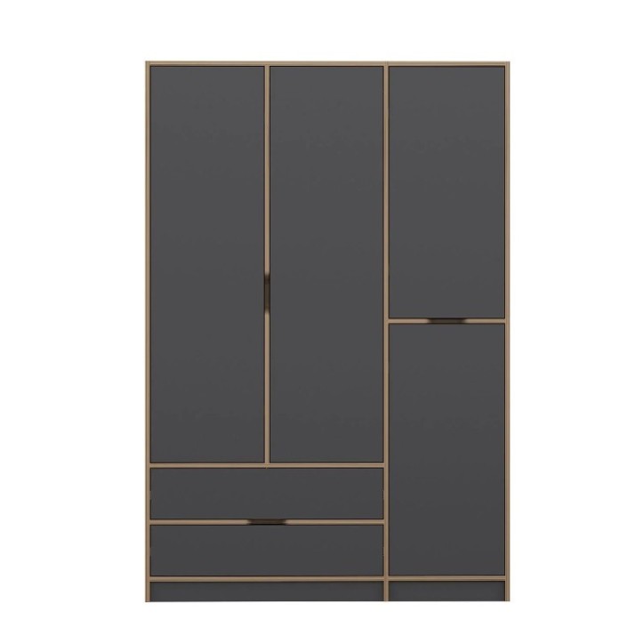 Armoire ELINE 3 portes 140 cm anthracite et doré