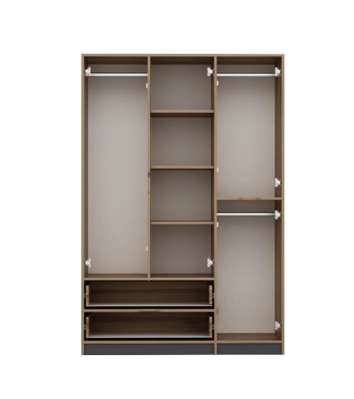 Armoire ELINE 3 portes 140 cm anthracite et doré