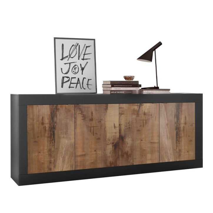 Buffet BASIC 4 portes noir mat/pero 207 cm