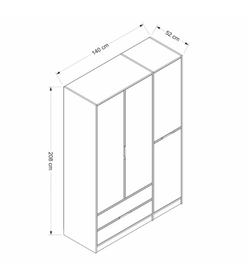 Armoire ELINE 3 portes 140 cm anthracite et doré