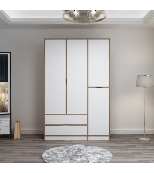 Roupeiro ELINE 140 cm branco e dourado