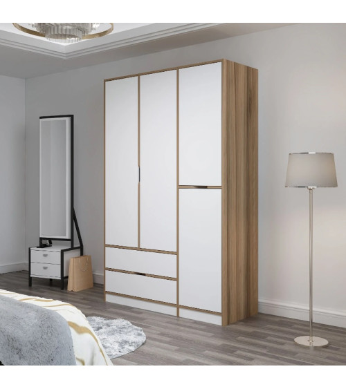 Armoire ELINE 3 portes 140 cm blanc et doré
