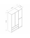Armoire ELINE 3 portes 140 cm blanc et doré