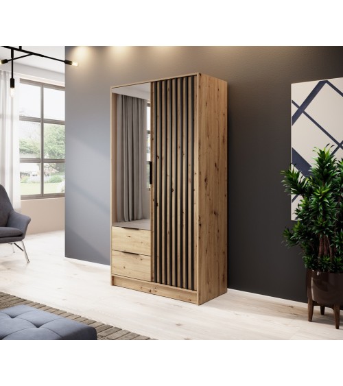 Armoire 2 portes MELODIE 105 cm chêne avec miroir