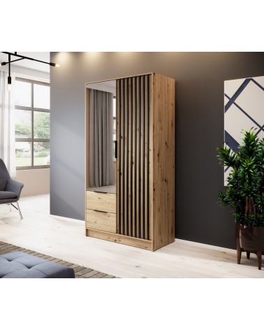 Armoire 2 portes MELODIE 105 cm chêne avec miroir