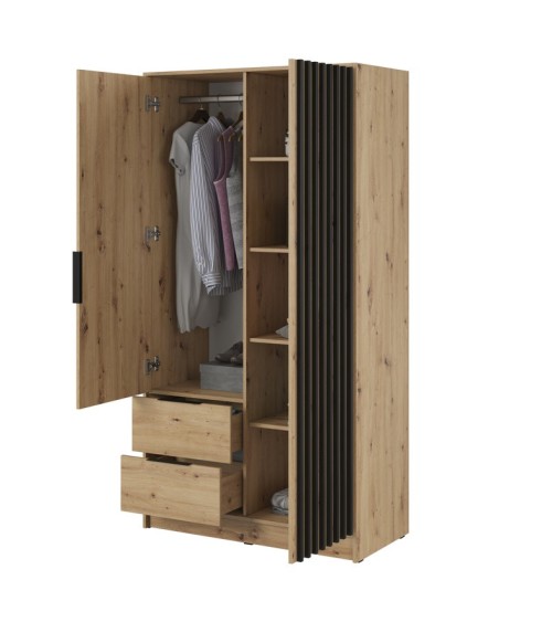 Armoire 2 portes MELODIE 105 cm chêne avec miroir