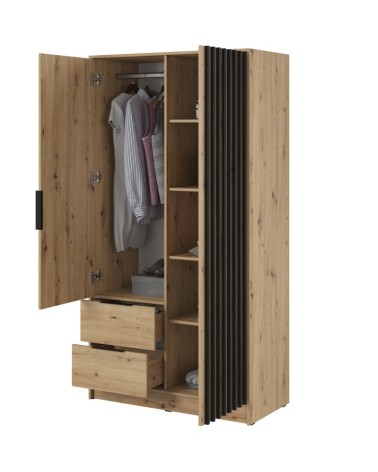 Armoire 2 portes MELODIE 105 cm chêne avec miroir