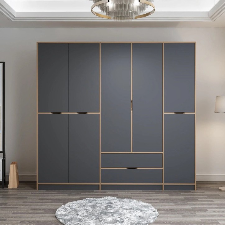 Armoire ELINE 5 portes 232 cm anthracite et doré