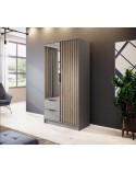 Armoire 2 portes MELODIE 105 cm gris avec miroir