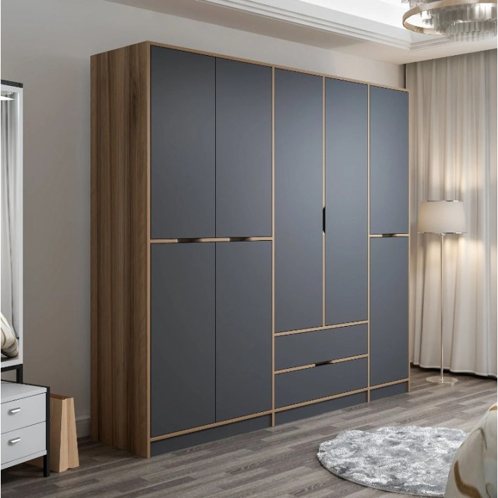 Armoire ELINE 5 portes 232 cm anthracite et doré