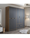 Armoire ELINE 5 portes 232 cm anthracite et doré