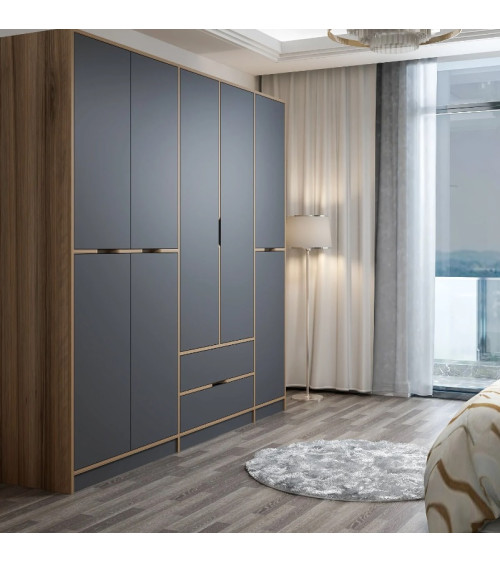 Armoire ELINE 5 portes 232 cm anthracite et doré