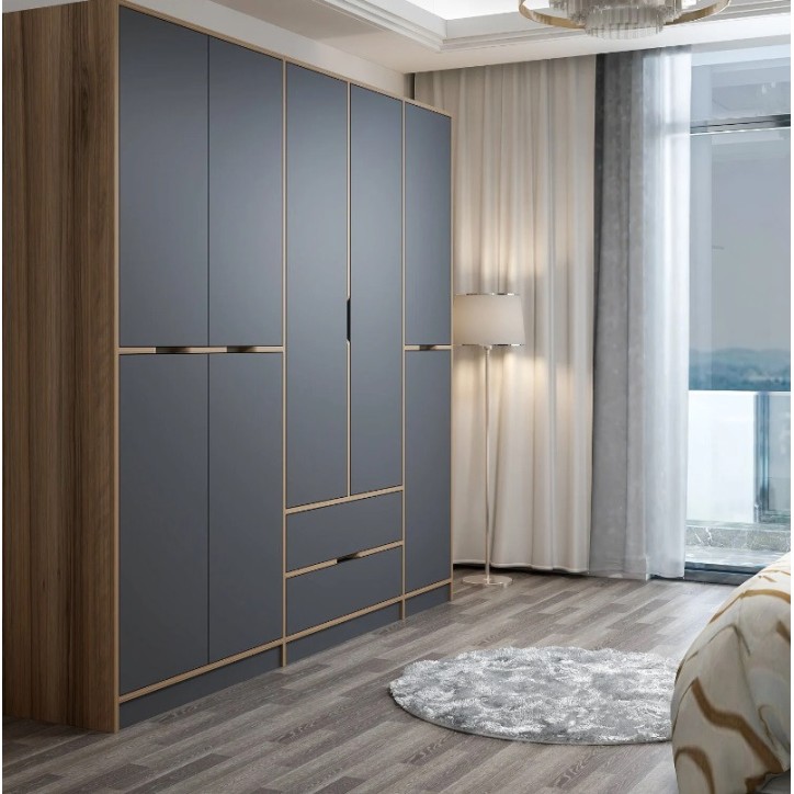 Armoire ELINE 5 portes 232 cm anthracite et doré