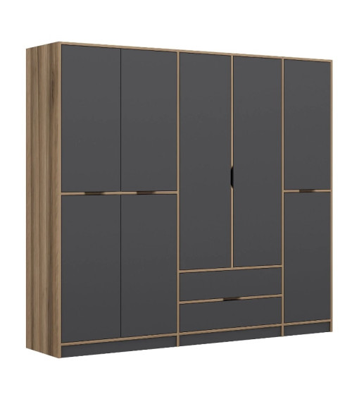 Roupeiro ELINE 232 cm antracite e dourado