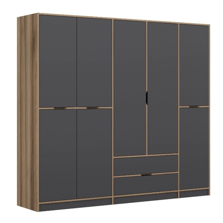 Armoire ELINE 5 portes 232 cm anthracite et doré