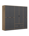 Armoire ELINE 5 portes 232 cm anthracite et doré