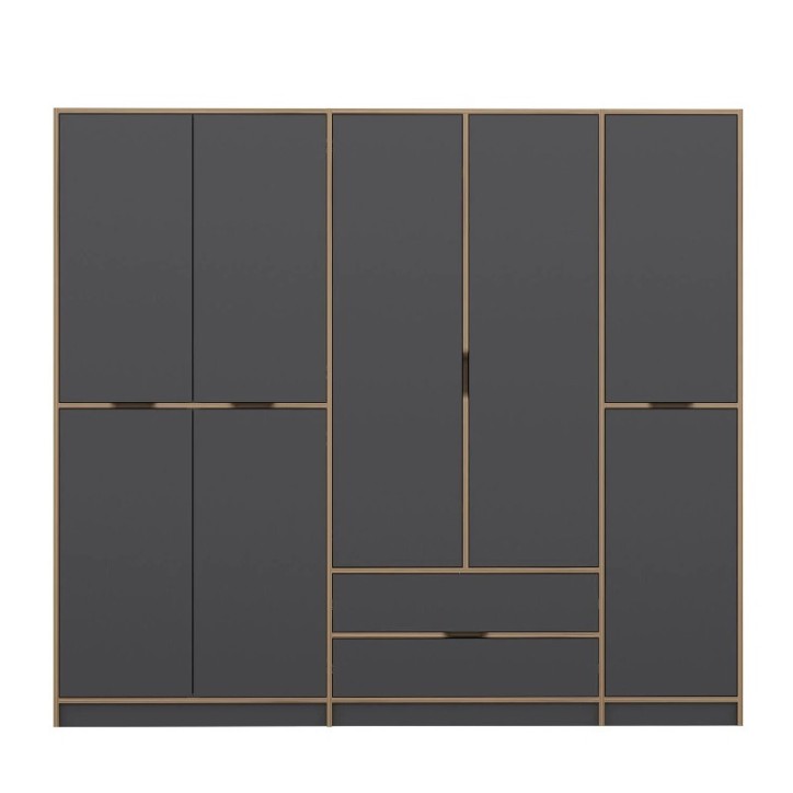 Roupeiro ELINE 232 cm antracite e dourado