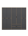 Armoire ELINE 5 portes 232 cm anthracite et doré