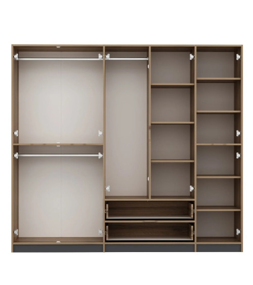 Armoire ELINE 5 portes 232 cm anthracite et doré