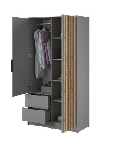 Armoire 2 portes MELODIE 105 cm gris avec miroir