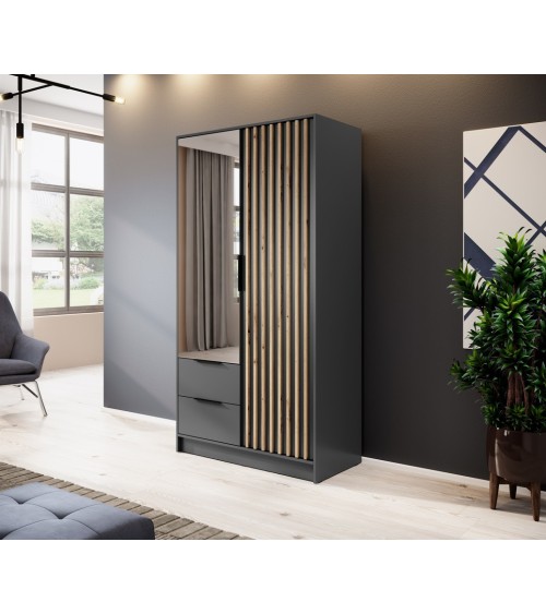 Armoire 2 portes MELODIE 105 cm anthracite avec miroir