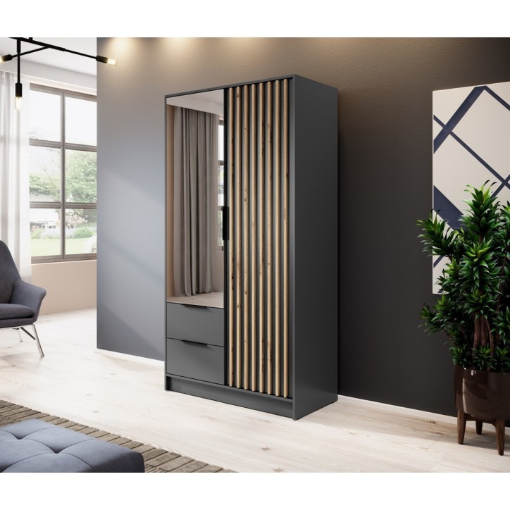 Armoire 2 portes MELODIE 105 cm anthracite avec miroir