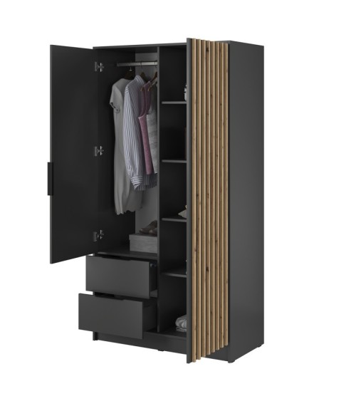 Armoire 2 portes MELODIE 105 cm anthracite avec miroir