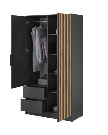 Armoire 2 portes MELODIE 105 cm anthracite avec miroir