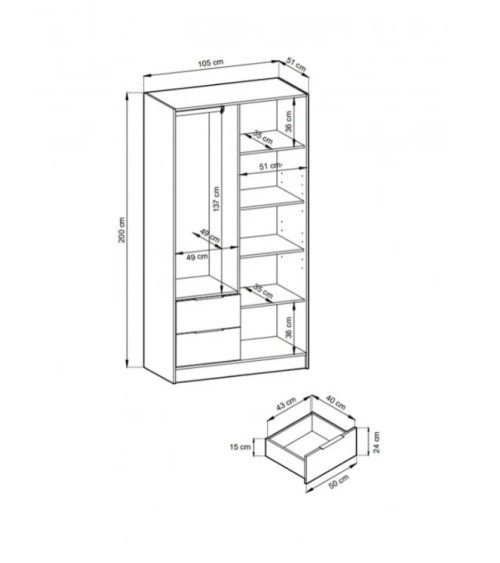 Armoire 2 portes MELODIE 105 cm anthracite avec miroir