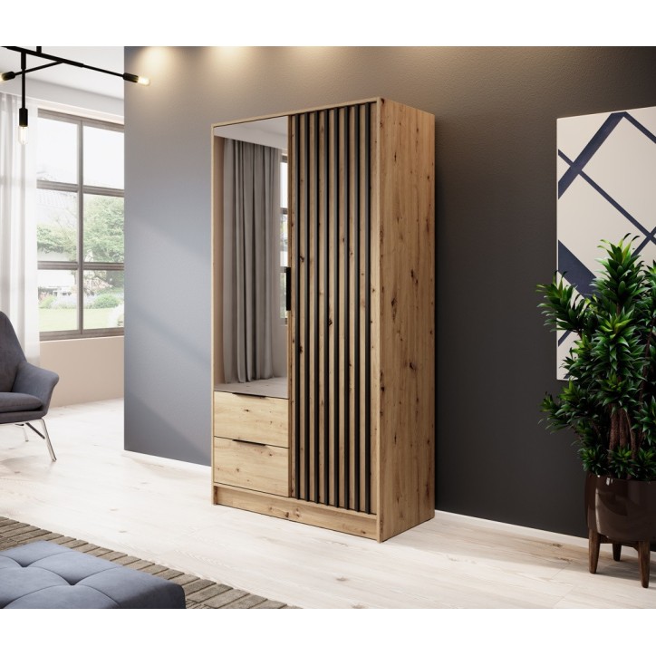 Armario 2 puertas MELODIE 105 cm roble con espejo