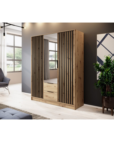 Armoire 3 portes MELODIE 155 cm chêne avec miroir