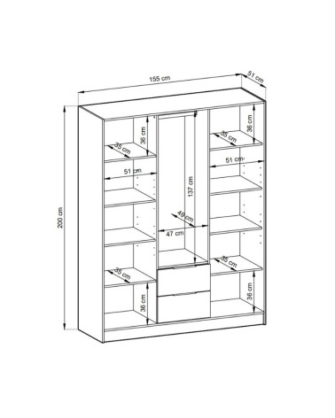 Armoire 3 portes MELODIE 155 cm chêne avec miroir